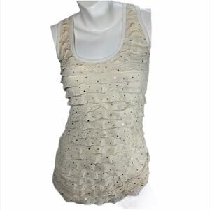 Thanx Collection Small Cream Ruffle Tank Top Sequins